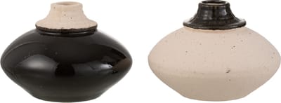 J-Line vaas Klein Rond - keramiek - zwart/beige - 2 stuks - Ø 13 cm