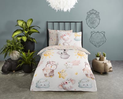 Good Morning dekbedovertrek dieren met baby�s - 1 persoons 140x200/220 cm - Zand - 100% Katoen renforc�