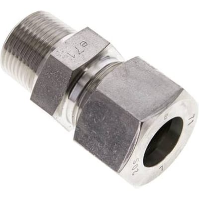 3/4'' NPT Buitendraad x 20S RVS Rechte Snijring Koppeling 400 Bar DIN 2353 - FL2S-MC-ST-034N-20-S