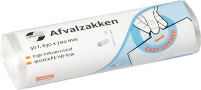 Universal Plus vuilniszak 10 micron, ft 63 x 70 cm, wit, rol van 50 stuks