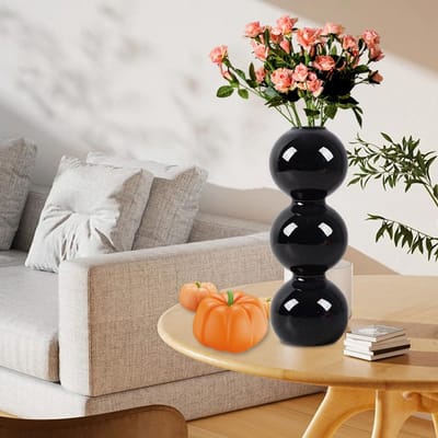 Vaas, zwart, kleine vaas, glazen vaas voor pampasgras, moderne glazen vazen voor tafeldecoratie, bloemenvazen, bolvaas, glazen vazen, hydrocultuur design, rozenvaas, decoratieve vazen
