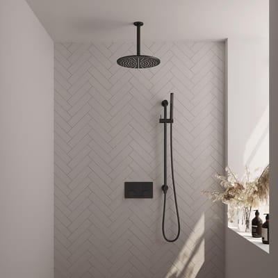 Brauer Black Carving Thermostatische Regendoucheset Inbouw - Hoofddouche 30 cm - Met Drukknoppen - Handdouche Staaf - Doucheslang - Geintegreerde Glijstang - Mat Zwart