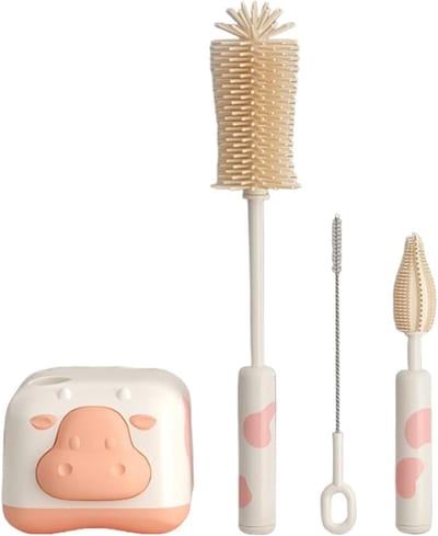 Reinigingskussen Babyflessen - Flessenborstel Set - Flessen Hygiënisch Houden - Markant Penseeldesign - 30.7 x 6.5 x 6.3 cm - Roze