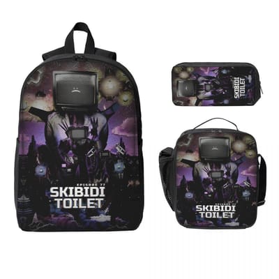 3-delige Skibidis Toilets Thema Rugzakset voor Jongen Meisje Etui's Boekentassen Sets met Lunchbox Voor Schoolleerlingen Rugzak gray