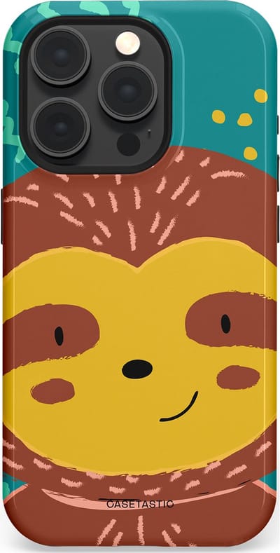 Casetastic hoesje geschikt voor Apple iPhone 15 Pro - MagSafe - Dubbellaagse bescherming - Vrolijke luiaard - Fashion Case - Terracotta Petrol Goud