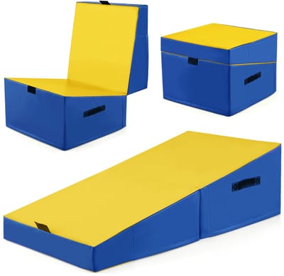 COSTWAY Schuine gymnastiekmat, wigvormige zachte vloermat, inklapbaar, 2-in-1 turnmat met draaggreep, sportmat, fitnessmat voor kinderen, voor thuis, gym