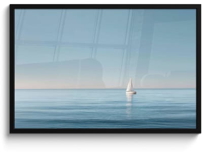 Poster in lijst - Fotolijst 90x60 cm - Posters - Zeilbootje - Kalme zee - Helderblauwe hemel - Posterlijst zwart - Decoratie - Wanddecoratie woonkamer - Muurdecoratie slaapkamer