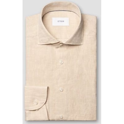 Eton Overhemd Fine Textured Albini Linnen Wide Spread Collar Beige / male