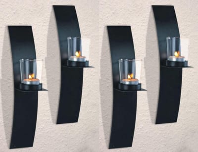 Wandkaarsenhouder Set - Glas en Metaal - Sfeer Creëren - Tijdloos Design - 4 Stuks - Zwart
