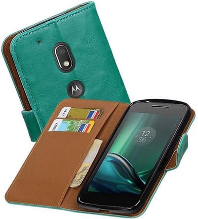 Zakelijke Book Case Telefoonhoesje Geschikt voor de Motorola Moto G4 Play - Portemonnee Hoesje - Pasjeshouder Wallet Case - Groen