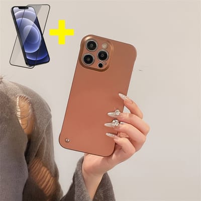 Hoesje voor iPhone 16 Pro Max, Frameloze Ultradunne Case, Zichtbare zijkanten voor comfort, Hoes PC met Metallic Matte Afwerking, Anti-Vingerafdruk-BruinBruin - Screenprotector
