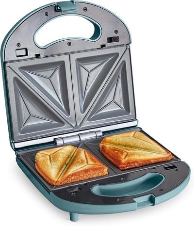 Elektrische Grill - Tosti Apparaat - Snacks Maken - Gezonde Keramische Platen - 750 Watt - Smoke Blauw