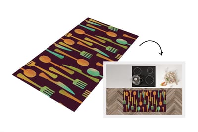 Keukenloper 120x60 cm - Keukenmat vinyl Keukengerei - Patroon - Retro - Keukenmatten loper - Keuken vloerkleed tapijt