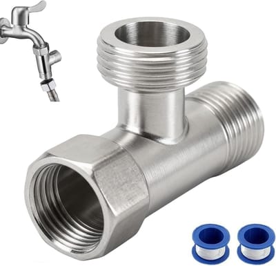 3-Weg Waterafsluiter met Wasringen - T-vormige Adapter voor Drinkwaterkraan, Geschikt voor Verwarming en Sanitair, Chroom Afwerking