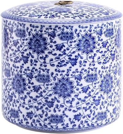 Keramische bulkthee-opslagpot Blauw en wit porseleinen theetaartpot Grote opslagtheepot Emaille theecake-opbergdoos Koffiedikopslag(A)