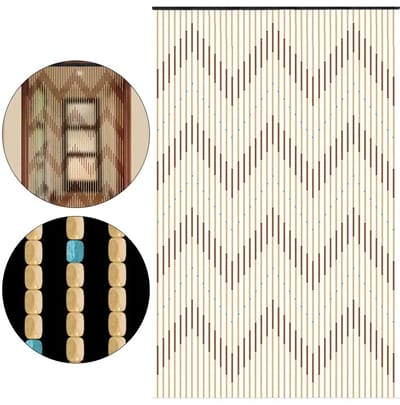 Brandistry - Vliegengordijn - Deurgordijn - Vintage - Handgemaakt - Hout en Bamboe Kralen - 90x220 cm - 31 Strengen - Bruin/Beige