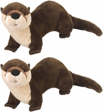 Wild Republic Pluche otter knuffel - 2x stuks - bruin - 30 cm - knuffeldieren uit het water