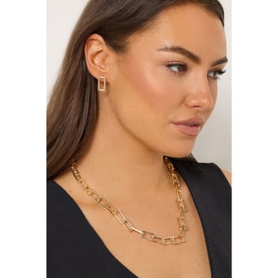 Yours Goudkleurige Ketting Met Gehamerde Schakels En Oorbellen Setsize One Size