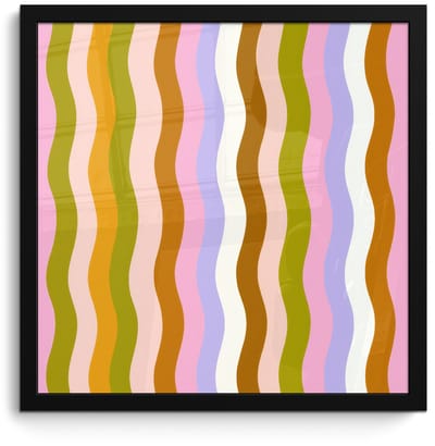 Poster in lijst - Fotolijst 40x40 cm - Posters - lijnen - Golven - Pastelkleuren - Patroon - Posterlijst zwart - Decoratie - Wanddecoratie woonkamer - Muurdecoratie slaapkamer