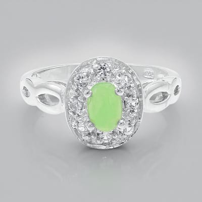 Cavill - Damesring 925 Sterling Zilver - 0.27 Ct Keizerlijk Chrysopraas Ovaal - 0.20 Ct Witte Topaas Pave - Elegant Groen Wit - Maat 17