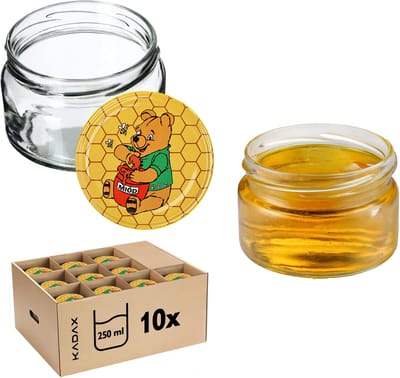 KADAX Kleine inmaakpotten, 250 ml, jampotten met deksel, luchtdichte potten om cadeau te geven, mini-potten voor honing en specerijen (10 stuks, Winnie de Poeh)