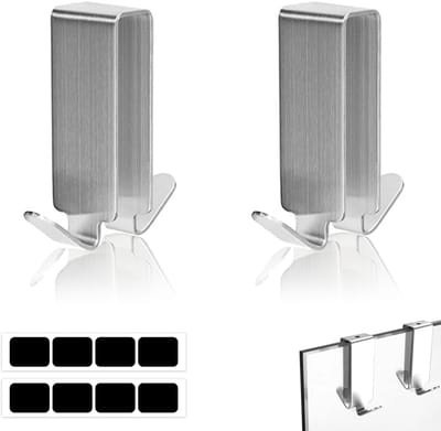 Dailygoods- Douchehaken 2 Stuks - Roestvrij Staal 304 - Dubbele Haak - Ophangdouchehaken - Geen Boren Nodig - Voor Frameloos Glas 6-12 mm - Handdoekhaak