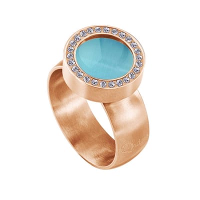 Quiges RVS Schroefsysteem Ring met Zirkonia Rosékleurig Mat 16mm met Verwisselbare Cat's Eye Blauw 12mm Mini Munt