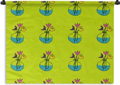 Wandkleed - Wanddoek - Bloemen - Vazen - Patronen - 60x45 cm - Wandtapijt