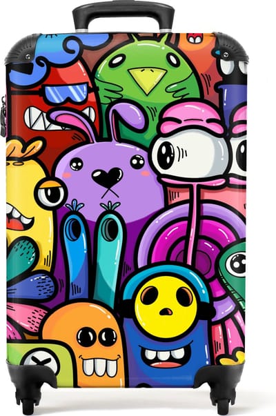 NoBoringSuitcases.com® Kinderkoffer - Monster - Regenboog - Bloemen - Grappig - Jongens - Trolley kinderen - Koffer meisje - Reiskoffer jongens - Past binnen 55x40x20 cm en 55x35x25 cm - Handbagagekoffer