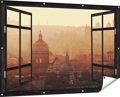 Gards Tuinposter Doorkijk Rome Stad bij Zonsopgang - 150x100 cm - Tuindoek - Tuindecoratie - Wanddecoratie buiten - Tuinschilderij