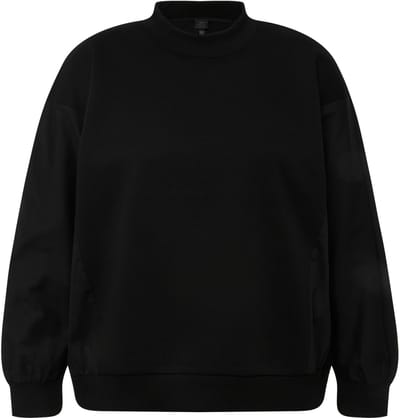 Ulla Popken - Dames - Sweatshirt popeline-inzetstuk ronde hals vleermuismouwen - Zwart - Maat 46+