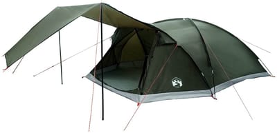 vidaXL - Huisje - Tent - met - dak - Legergroen - 8-persoons - Polyester - en - Staal