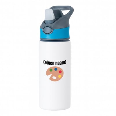 Hacebo® - Verf palet waterfles met rietje blauw - Kunst - schilders - mensen die houden van schilderen - verjaardagscadeau - verjaardag - cadeau - kado - geschenk - gift - water fles - 650ML