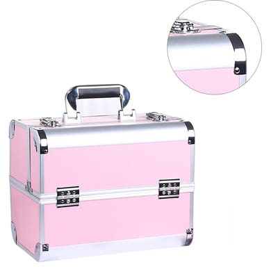 Trousse de Maquillage Portable Multicouche Grand Espace Trousse Train Cosmétique pour Beauté Coiffure Nail Art Tatouage Rose rose