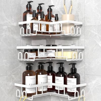 PromoHome Hoekdoucheplank - Zelfklevende Badkamer Organizer - 3-delig Set