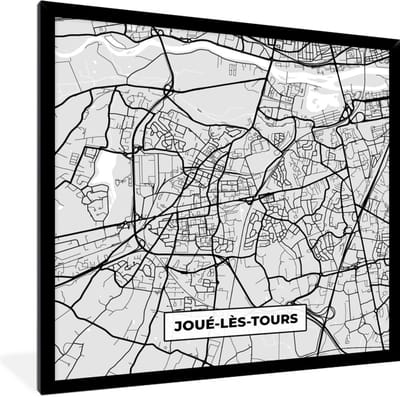 Fotolijst incl. Poster - Joué-lès-Tours – Plattegrond - Frankrijk – Kaart – Stadskaart - 40x40 cm - Posterlijst