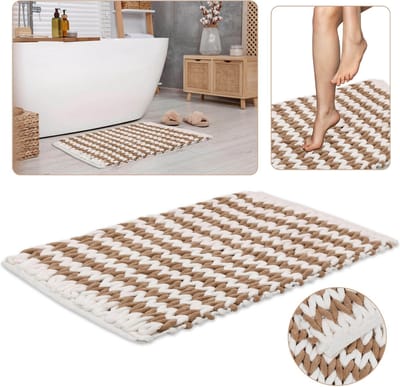 Bruin en wit Gevlochten Badkamermat/mat 50x80 cm - absorberende pluche microvezel, hoog gramsgewicht