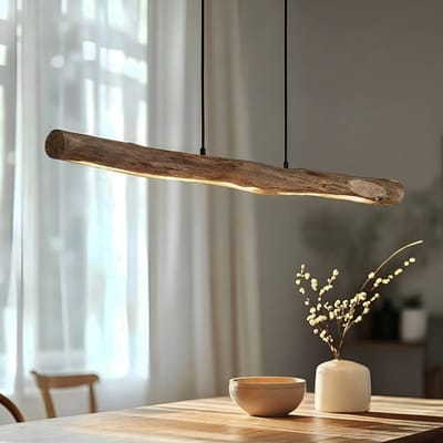 Lindby LED hanglamp Nekala, zwart, hout, lengte 120 cm