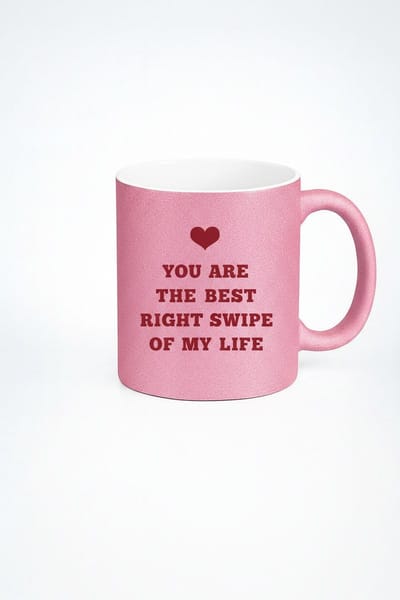 Roze Glitter Mok 'Beste Right Swipe' - Romantisch Liefdes Cadeau