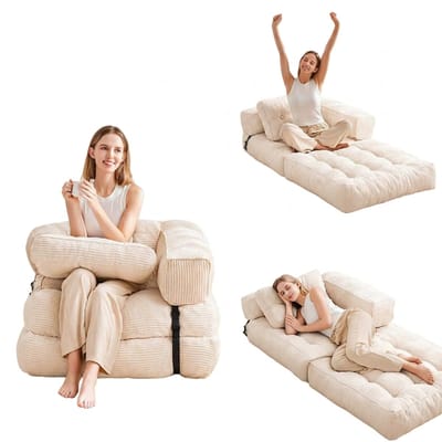HomeGoodies Opvouwbare Slaapbank 2-in-1 – Luxe Fauteuil Bed - Met kussen – Verstelbare Relaxstoel voor Woonkamer & Slaapkamer