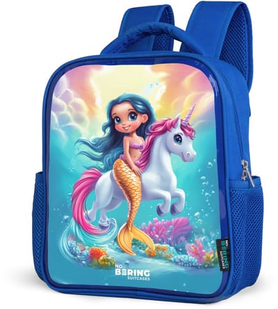 NoBoringSuitcases.com® - Rugzak blauw - Schooltas jongens - Zeemeermin met gouden staart met een witte eenhoorn - Kinder rugtas jongen - Boekentas kind - Kinderrugzak voor school - Schoolrugzak