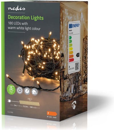 Nedis Kerstverlichting - Koord - 180 LED's - Warm Wit - 13.50 m - Licht effecten: 7 - Binnen & Buiten - Netvoeding
