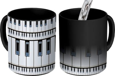 Magische Mok - Foto op Warmte Mokken - Koffiemok - Piano - Patronen - Muziek - Magic Mok - Beker - 350 ML - Theemok