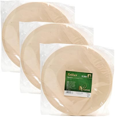 Humbert Feestbordjes - gebaksbordjes - van geperst hout karton - 30x - beige - rond - Dia 21 cm - party bordjes - wegwerp servies