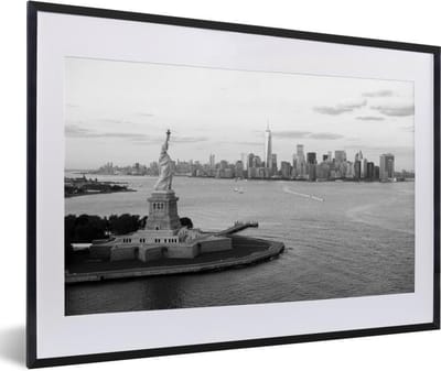 Fotolijst incl. Poster - New York - Vrijheidsbeeld - Zwart - Wit - 60x40 cm - Posterlijst