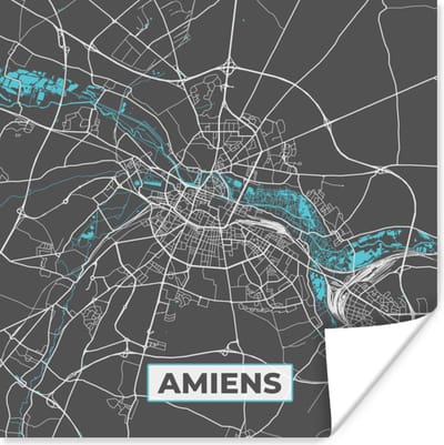 Poster Frankrijk - Kaart - Stadskaart - Kaart - Plattegrond - Amiens - 100x100 cm XXL