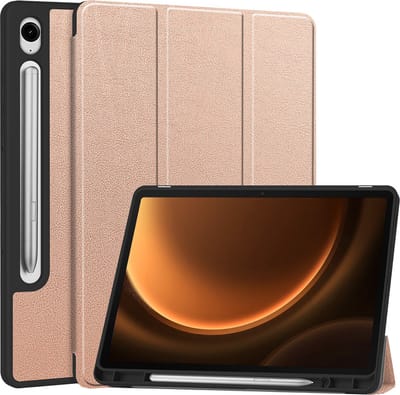 Hoes - Geschikt voor Samsung Galaxy Tab S9 FE - Dun & Stevig - Trifold Bookcase - Hard Cover Case - Met Uitsparing Geschikt voor S Pen - Hardcover Book - Tablet Hoesje - Rosé goud