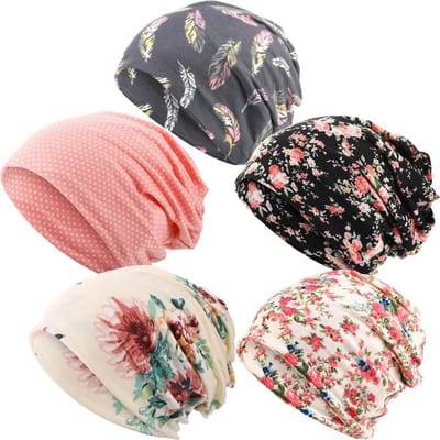 5 stuks stretbare slouchy chemo muts hoofdbedekking geruite zachte hoofddoek voor gevoelige hoofdhuid
