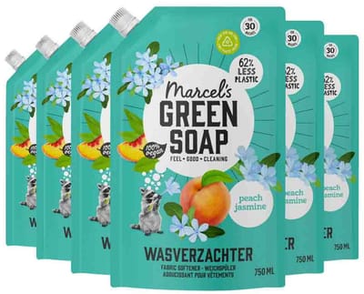 Marcel's Green Soap Wasverzachter Navulling - Perzik & Jasmijn - 6 x 750ml - 180 wasbeurten