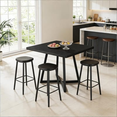 REDOM - Vierkante Eettafel - Industrieel En Rustiek - Keuken Of Werkkamer - MDF En Metaal - Zwart - 80 X 80 Cm